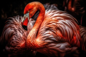 Obraz premium Close up of a pink flamingo. Generative AI.
