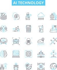AI technology vector line icons set. AI, Technology, Artificial, Intelligence, Machine, Learning, Algorithms illustration outline concept symbols and signs