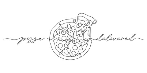 pizza one line drawing vector illustration. continuous line drawing of cheesy pizzeria tasty 
