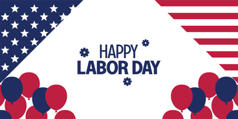 Happy Labor Day template American national holiday illustration with US flag and balloon ornament, design for banner, greeting card, invitation, social media, web.