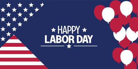 Happy Labor Day template American national holiday illustration with US flag and balloon ornament, design for banner, greeting card, invitation, social media, web.