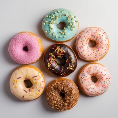 Various flavored donuts isolated on white background.