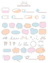 やわらかい色合いのテキストフレームや装飾のセット,シンプル,手描き