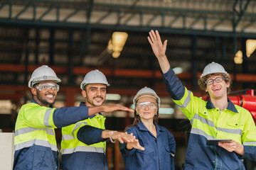 Professional industry engineer and factory foreman worker team person Wearing safety helmet hard...