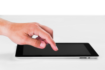 Hand Touching an iPad with Blank Screen