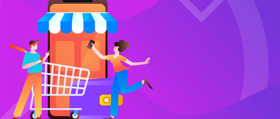 Holiday Shopping E-Commerce Online Shopping People Flat Vector Concept Operation Hand Drawn Illustration
