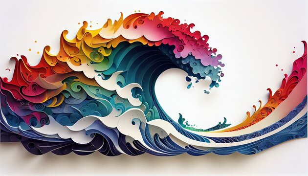 Naklejka Colorful ocean wave paper cut - Gen Ai