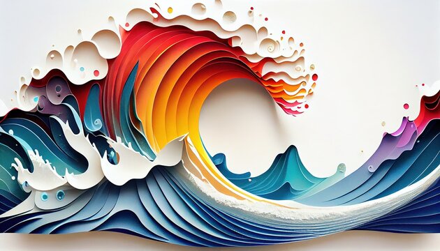 Fototapeta Colorful ocean wave paper cut - Gen Ai