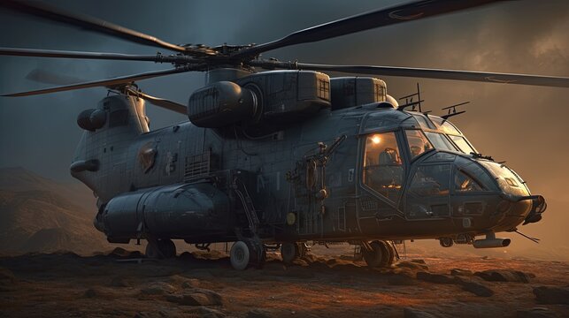 gunship military aircraft, digital art illustration, Generative AI