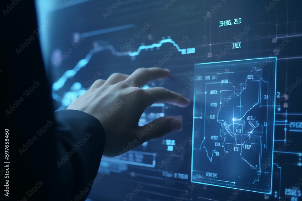 Poster businessman touching on ai machine learning on virtual screen with big data computer