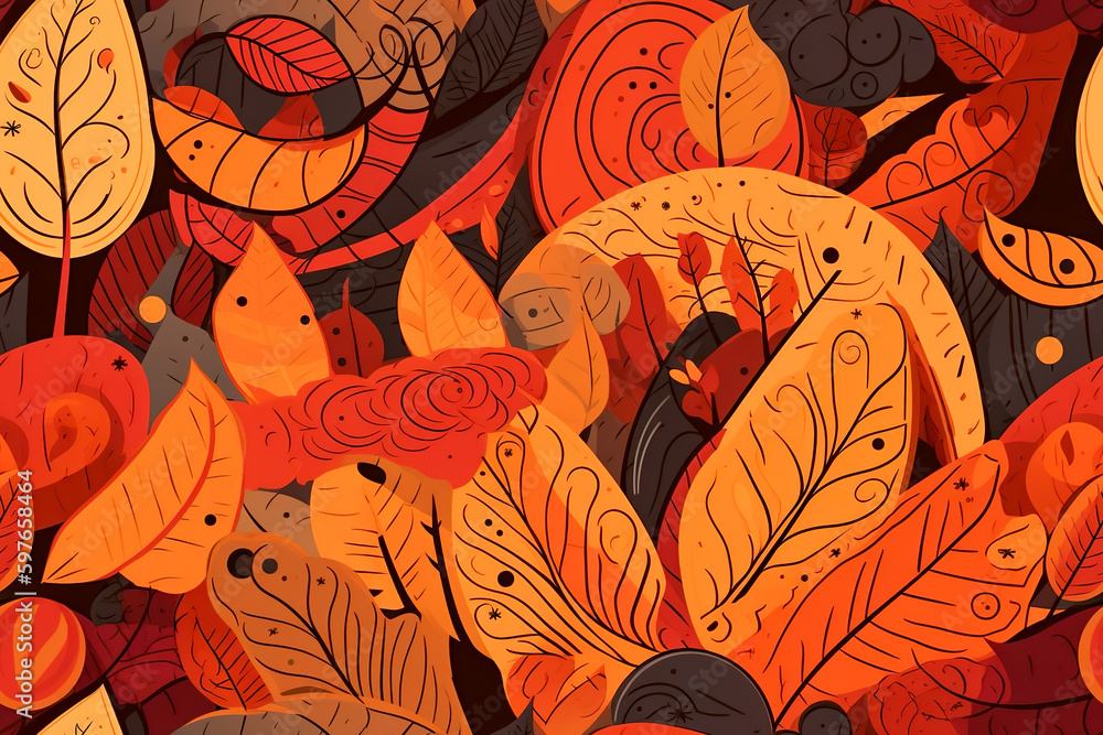Poster tile. seamless pattern with autumn leaves. illustration in flat style. generative ai