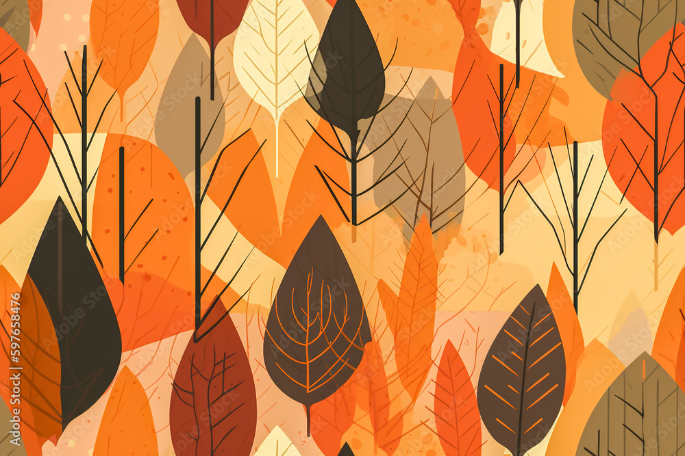 Poster tile. seamless pattern with autumn leaves. illustration in flat style. generative ai