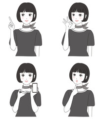 案内するボブヘアーの女性、ポーズ集