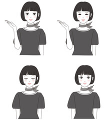 案内するボブヘアーの女性、ポーズ集