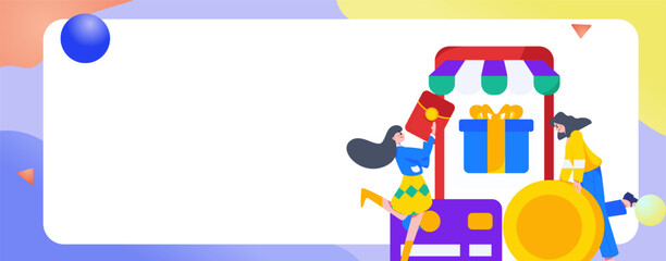 Holiday Shopping E-Commerce Online Shopping People Flat Vector Concept Operation Hand Drawn Illustration
