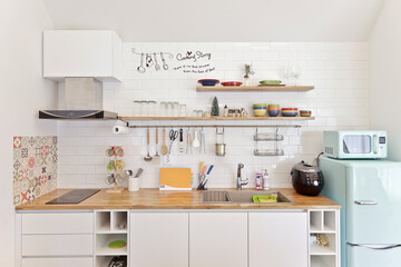A kitchen with a cute feeling decorated with cute props
