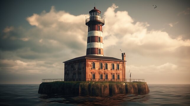 lighthouse, digital art illustration, Generative AI