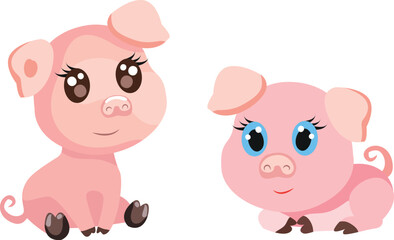Vector illustration of a cute cartoon piglet, and a present in his hands.