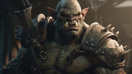 massive orc warrior, digital art illustration, Generative AI