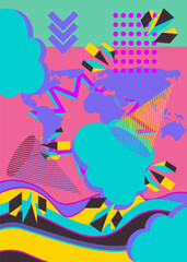 Geometrical graphic shapes with world map template. Vintage background for book cover, Newsletter, Social Media backdrop. Abstract geometric poster.