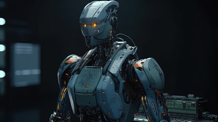 Fototapeta premium monitor robot, digital art illustration, Generative AI