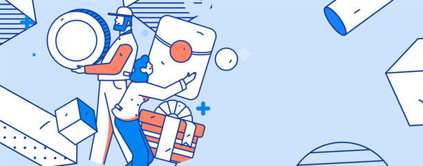 Holiday Shopping E-Commerce Online Shopping People Flat Vector Concept Operation Hand Drawn Illustration
