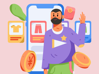 Holiday Shopping E-Commerce Online Shopping People Flat Vector Concept Operation Hand Drawn Illustration
