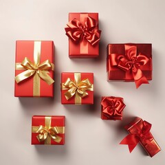 set of red gift boxes on white background.