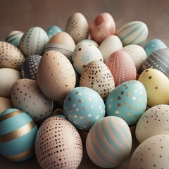 Fototapeta na wymiar Several easter eggs piled together.