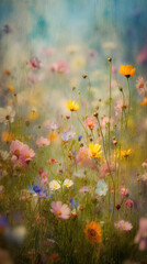 Spring colorful wildflower field background. Generative AI