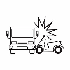 Road safety accident vector illustration. Motorcycle hit the side of truck. Vehicle crash icon and symbol.