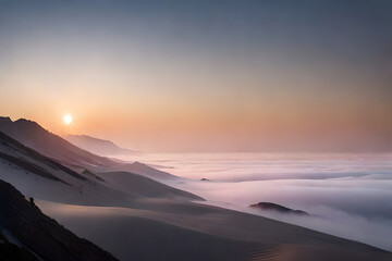 Fototapeta na wymiar sunrise over the cloudy mountains Generative AI