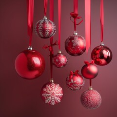 Fototapeta na wymiar red christmas balls on red background.