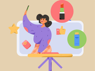 Fototapeta premium Holiday Shopping E-Commerce Online Shopping People Flat Vector Concept Operation Hand Drawn Illustration 