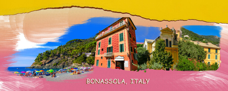 Sunny Cityscape of Moneglia village in Liguria