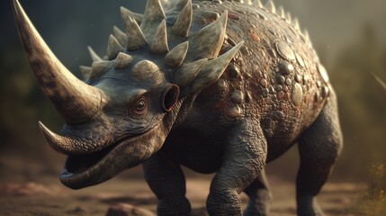 Fototapeta premium prehistoric triceratops, digital art illustration, Generative AI
