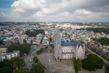 Historic St. Philomena's Cathedral was constructed in 1936 using a Neo-Gothic style in Mysore city,...
