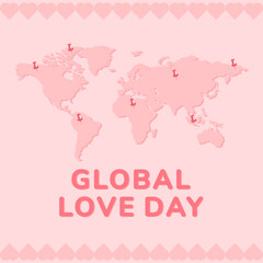 Map Illustration for Global love day vector banner design background celebrated every year on 1st of may.