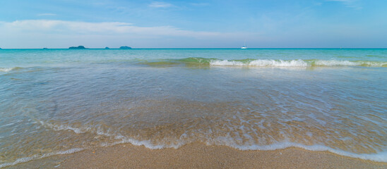 White sand sea beach wave blue sky with cloud summer vacation