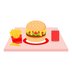 Online shopping, Food delivery. Icons to express, delivery Home. Fast food. Burger, french fries and drink