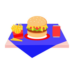 Online shopping, Food delivery. Icons to express, delivery Home. Fast food. Burger, french fries and drink