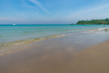 White sand sea beach wave blue sky with cloud summer vacation
