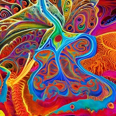 A psychedelic interpretation of the human body, with organs and bones transformed into abstract shapes and patterns1, Generative AI
