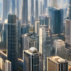 A futuristic cityscape of towering skyscrapers, bustling streets, and flying cars4, Generative AI