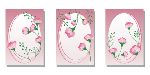 Set of floral frames. Natural flower decoration template collection for Mother's day, wedding day, birthday and celebration cards. Vector illustration.