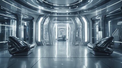 Futuristic Interior Design: Shiny Walls, Bionic Elements & Award-Winning Style in Silver and Titanium with 8K HD Quality and Urban Perspectives, Generative AI