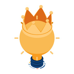 Isometric Light Bulb Idea with Golden Crown
