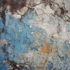 old blue cracked concrete wall.