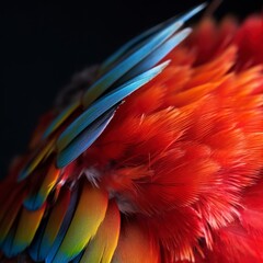 Close-up showing only the wings of a red and yellow macaw.