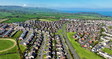 Fototapeta na wymiar Aerial Photo of new Residential homes in Larne Co Antrim in Northern Ireland
